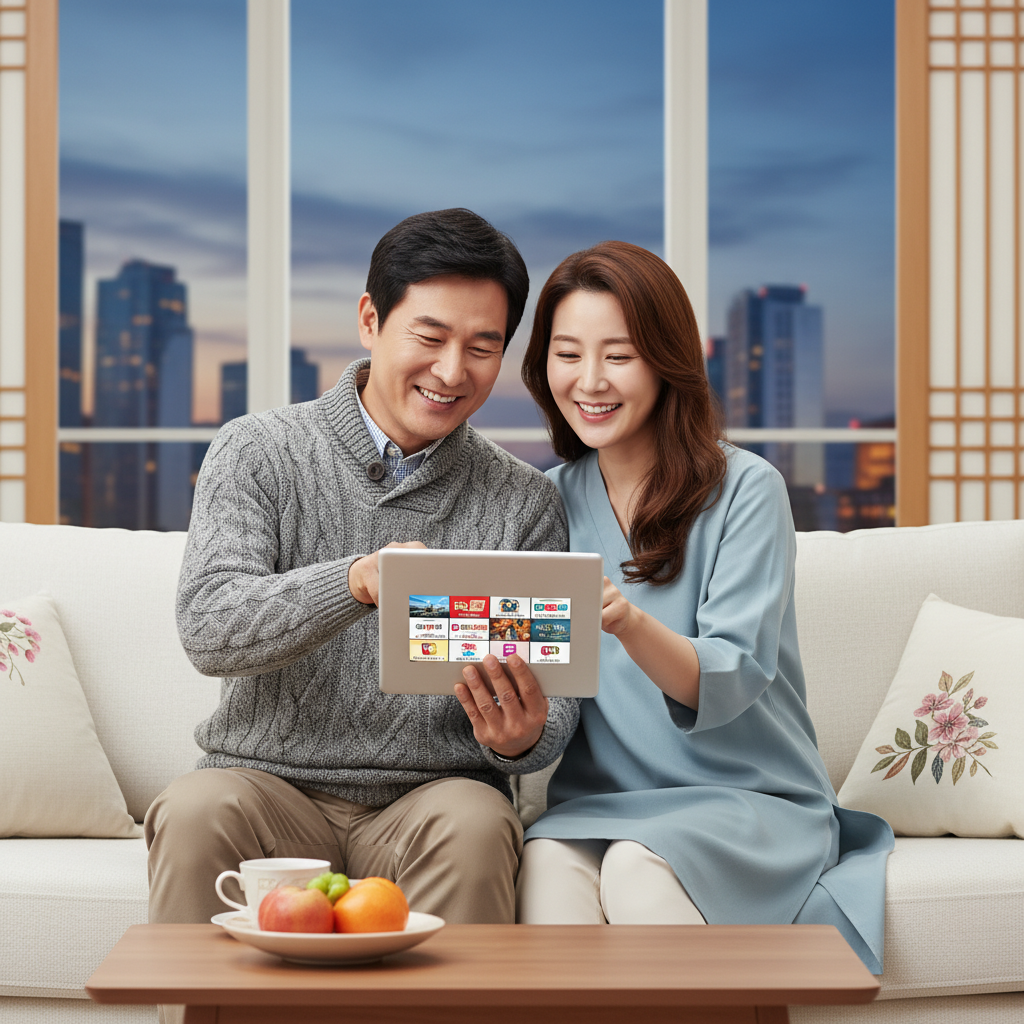 온라인으로 암보험다이렉트비갱신 정보를 비교하는 젊은 부부