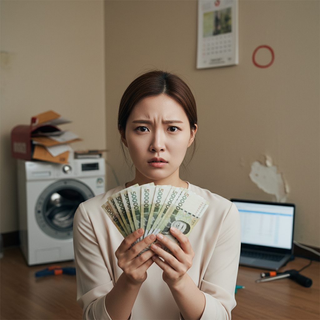 예상치 못한 지출에 걱정하는 젊은 여성
