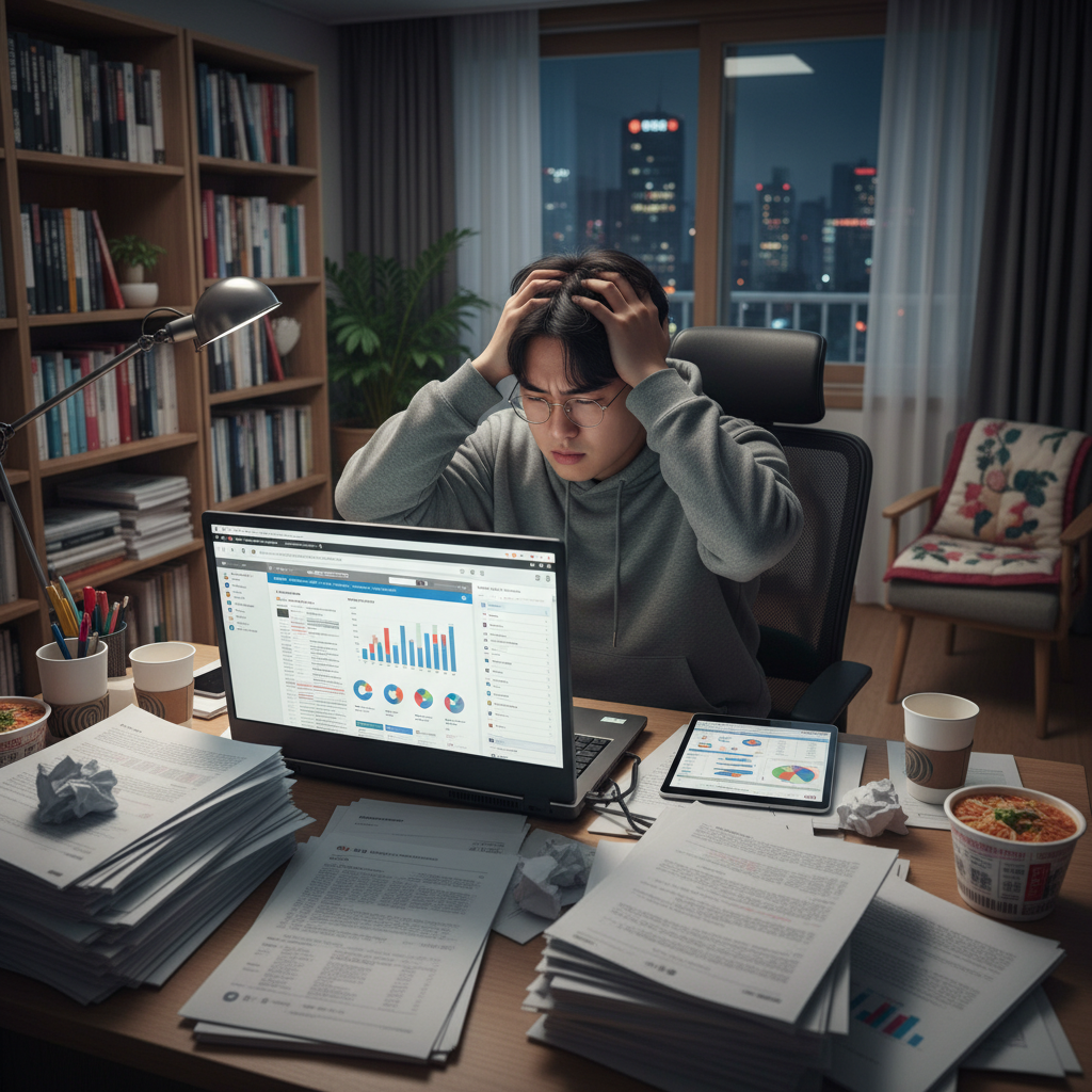 수많은 자동차보험사종류 서류를 보고 고민하는 사람 수많은 자동차보험사종류 서류를 보고 고민하는 사람