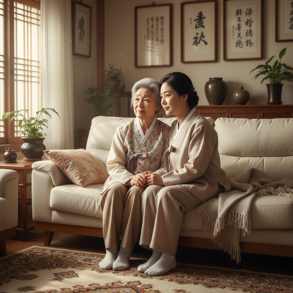 성인 자녀와 손잡고 있는 부모님의 모습, 부모님보험가입 고민 성인 자녀와 손잡고 있는 부모님의 모습, 부모님보험가입 고민