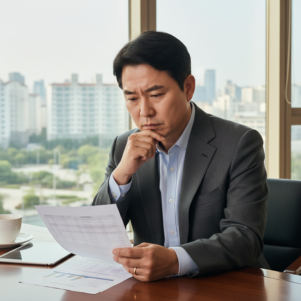 노후 준비를 고민하는 남성이 연금보험저축 서류를 보는 모습 노후 준비를 고민하는 남성이 연금보험저축 서류를 보는 모습