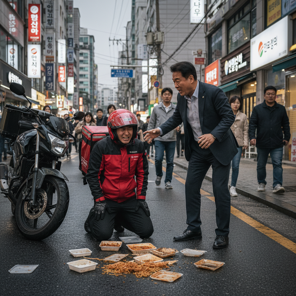 배달오토바이사고 후 당황한 라이더