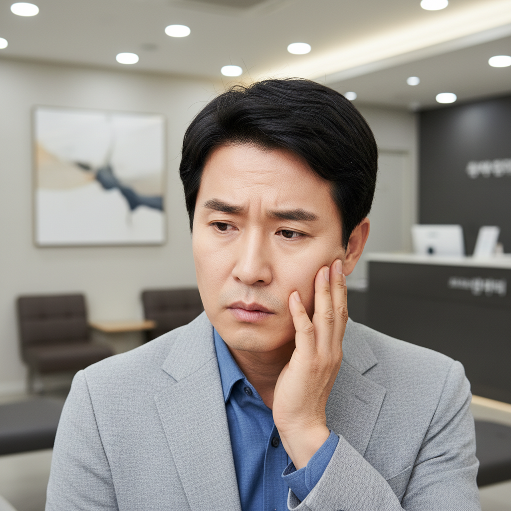 치아 통증으로 고민하는 한국인 남성, 치조골이식보험 필요성 치아 통증으로 고민하는 한국인 남성, 치조골이식보험 필요성