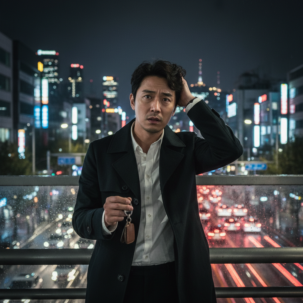 친구가 빌려준 차 키를 들고 불안해하는 모습 친구가 빌려준 차 키를 들고 불안해하는 모습