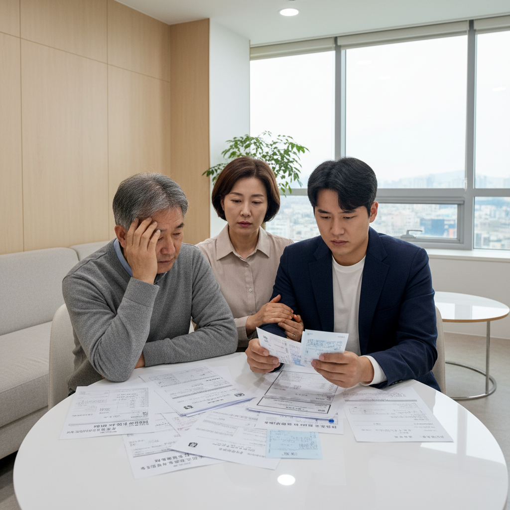 의료비 부담으로 고민하는 가족 (실비비갱신형)