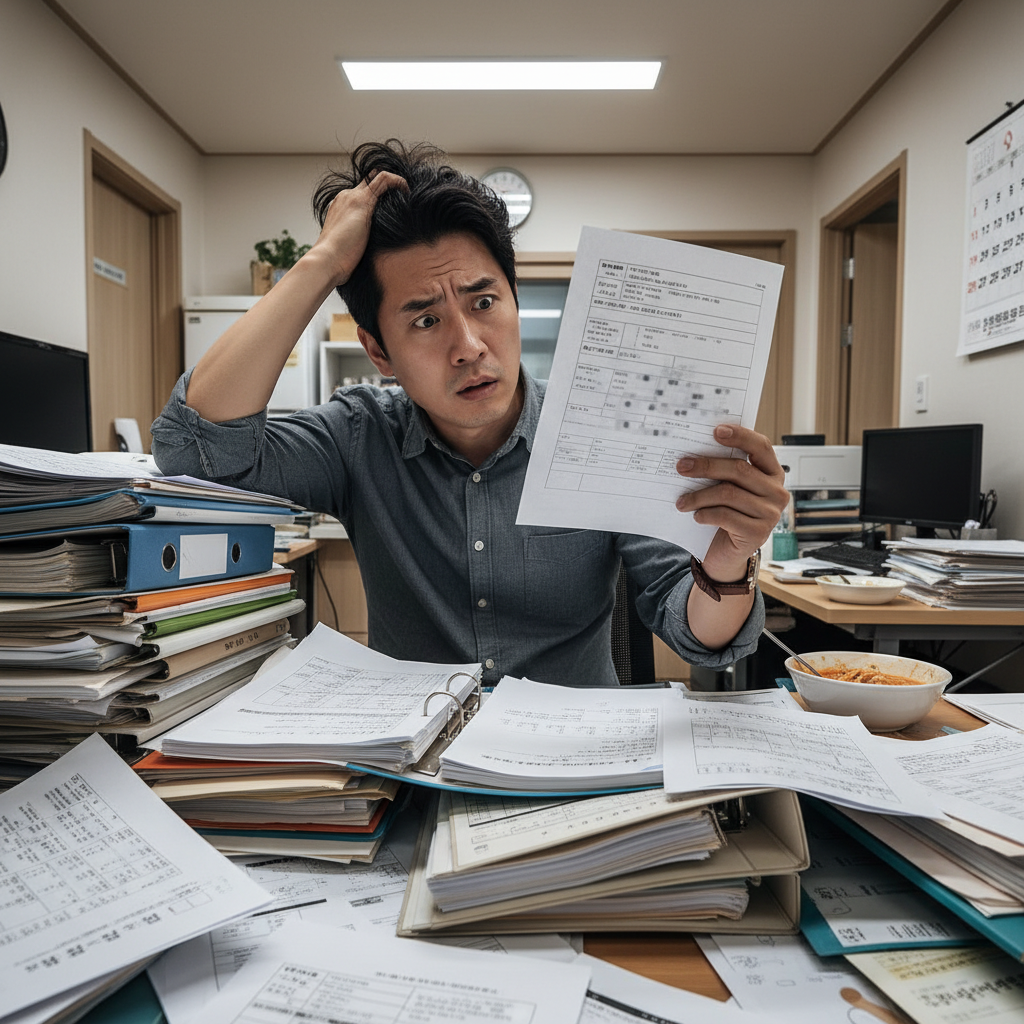 자동차보험가입기간 만료일을 보며 혼란스러워하는 한국인 남성