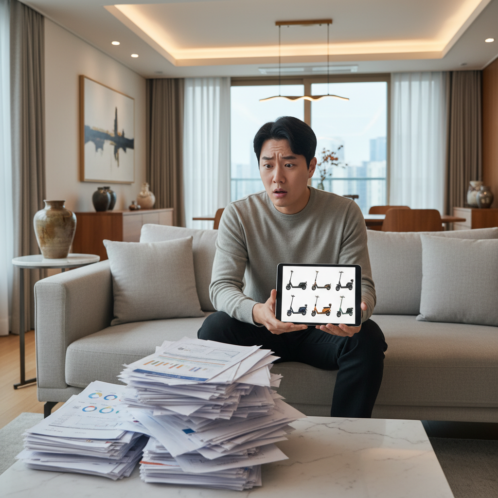 전기오토바이보험료 비교에 혼란스러워하는 사람 전기오토바이보험료 비교에 혼란스러워하는 사람