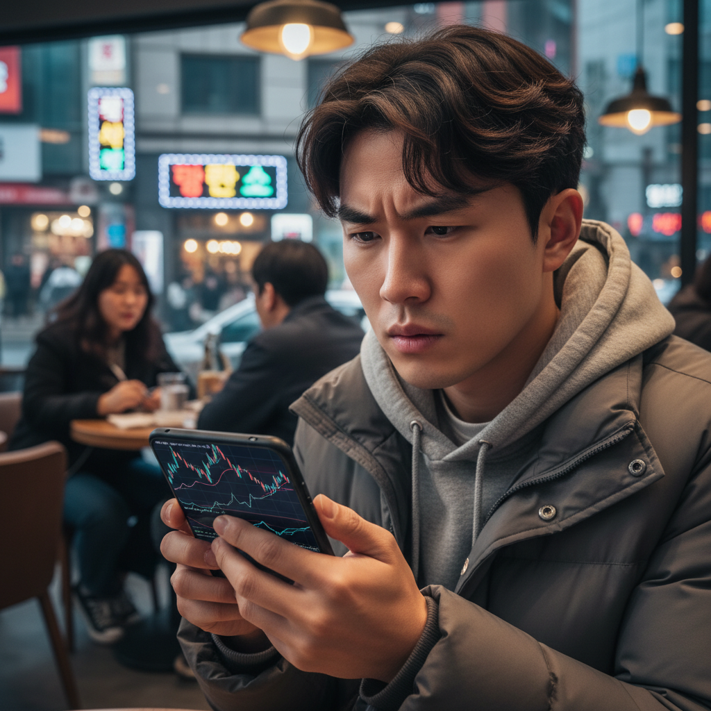 스마트폰으로 복잡한 차량가격조회 정보를 보는 사람