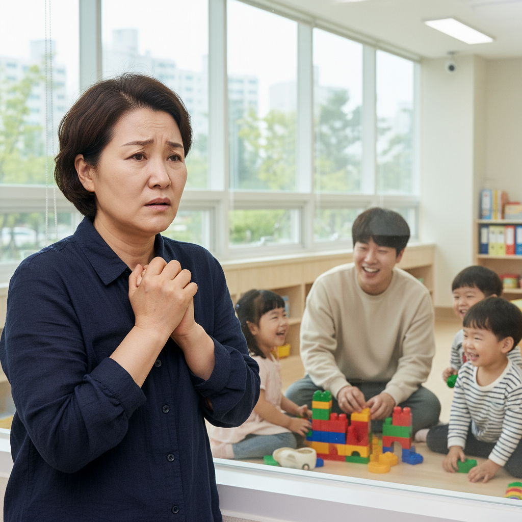 어린이집보험 가입을 고민하는 부모의 얼굴 어린이집보험 가입을 고민하는 부모의 얼굴