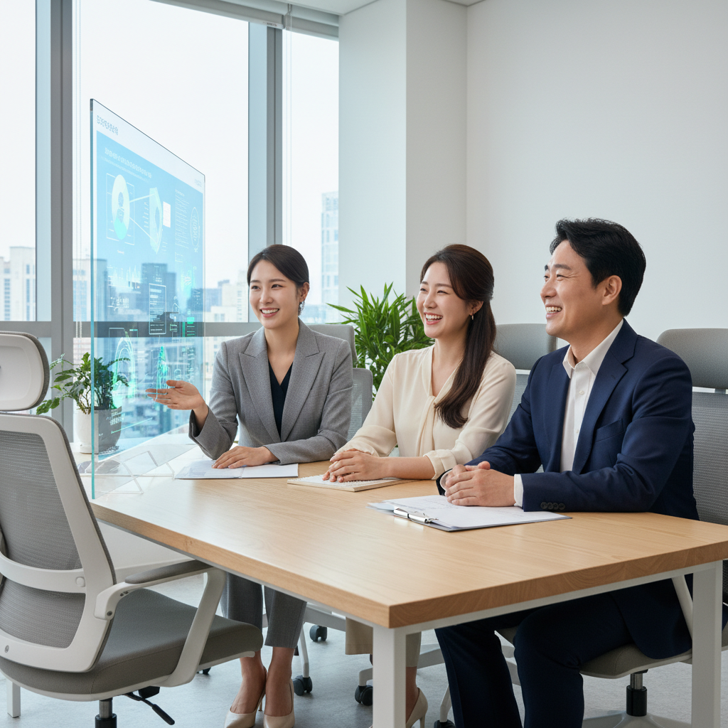 한국인 보험 전문가가 생명보험손해보험 상담을 진행하는 모습