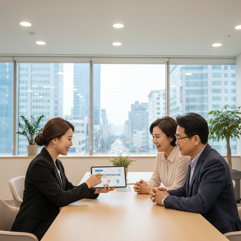 메리츠화재간병비보험 상담을 받는 부부