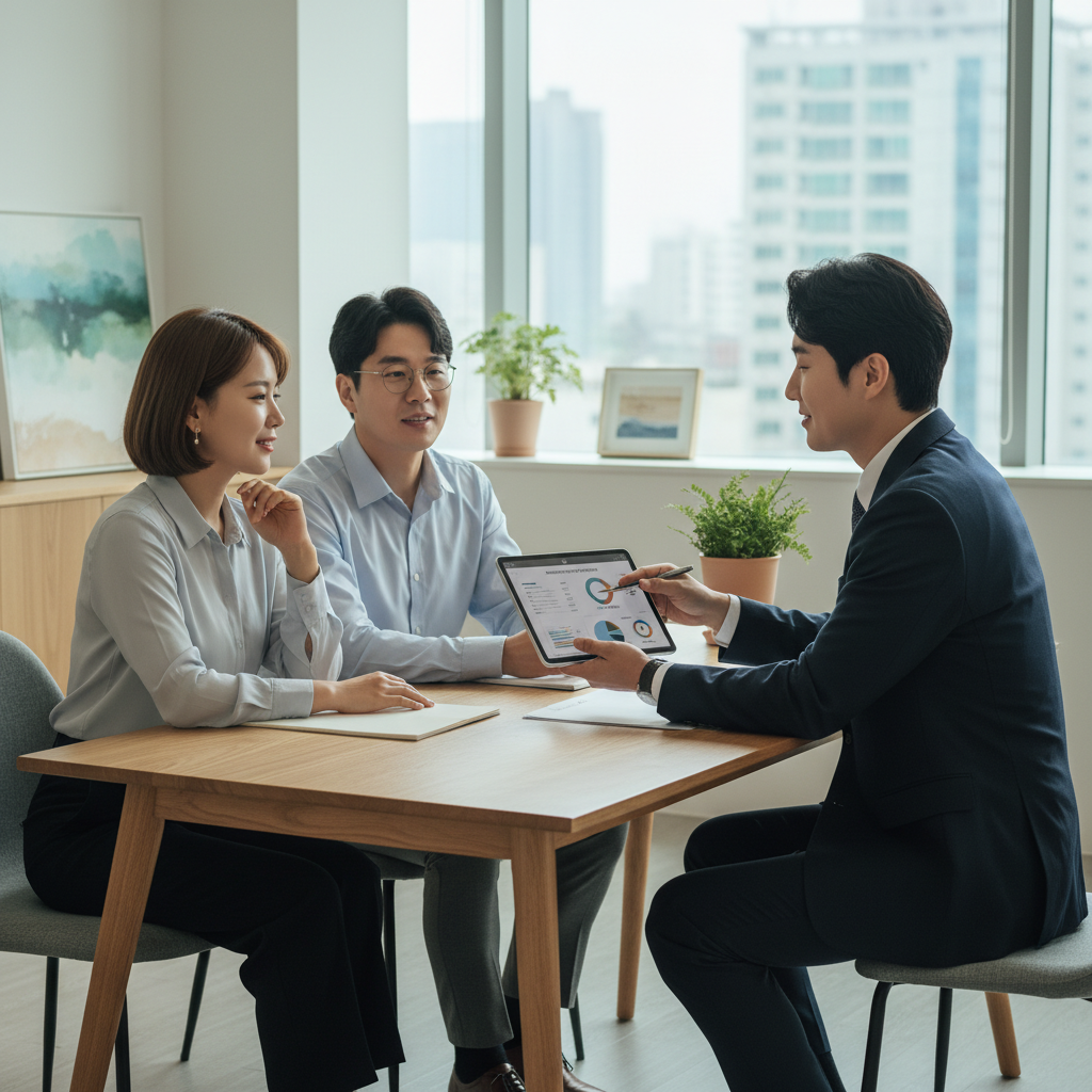 전문가와 함께 자동차보험 상담하는 모습