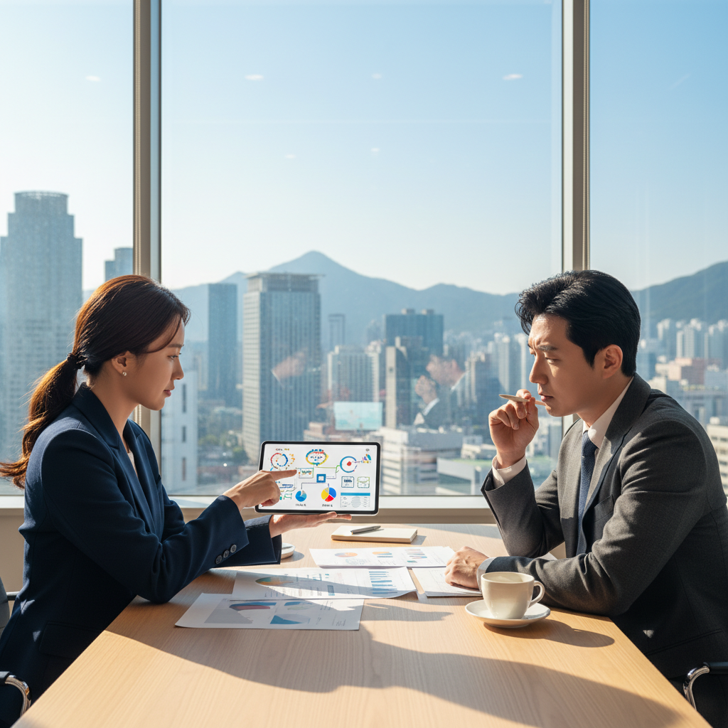 법인화재보험 상담을 받는 기업 대표