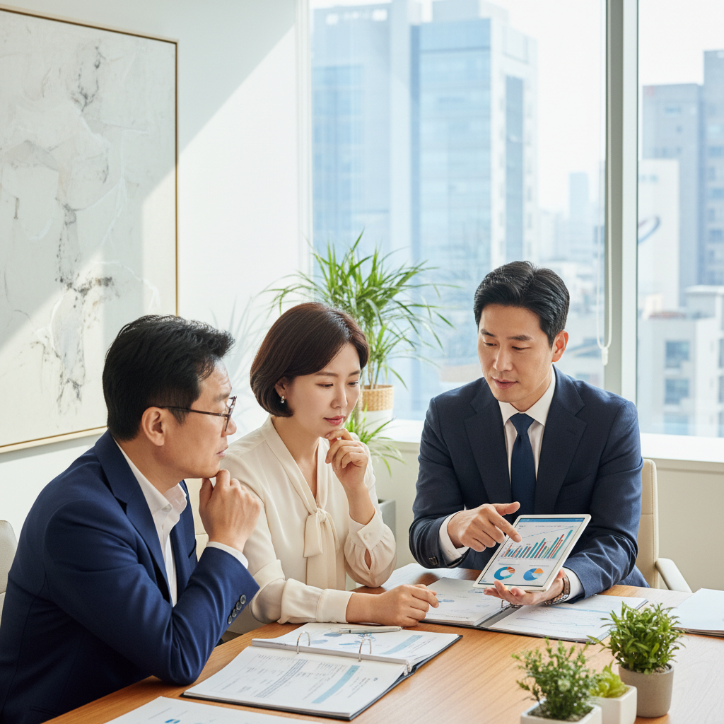 뇌경색진단비 상담을 받는 부부의 모습