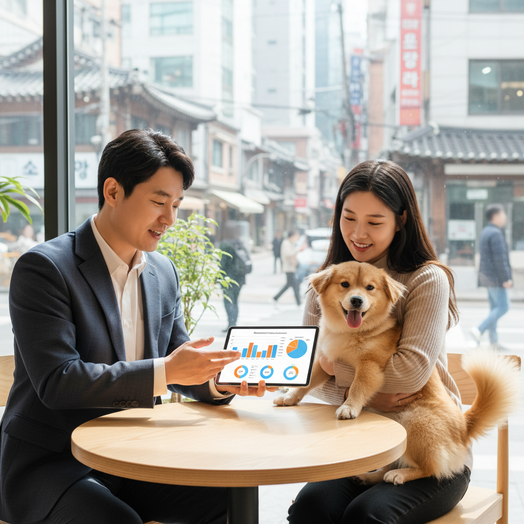 반려동물 보험 상담을 받는 애완견 보호자