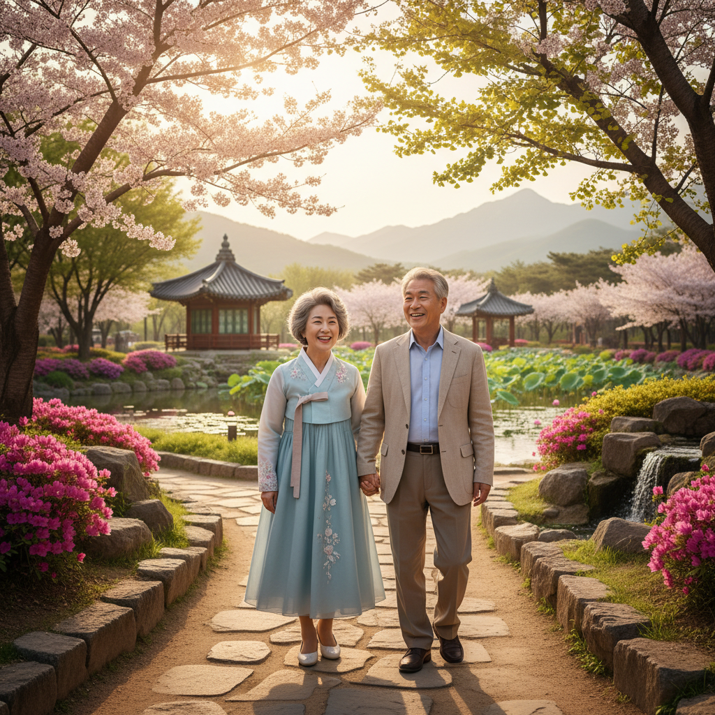 편안하게 노후를 보내는 한국인 노부부의 모습