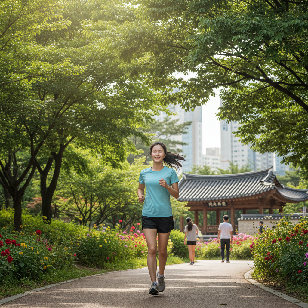 공원에서 건강하게 운동하며 미소 짓는 사람, 건강체보험으로 안심 공원에서 건강하게 운동하며 미소 짓는 사람, 건강체보험으로 안심