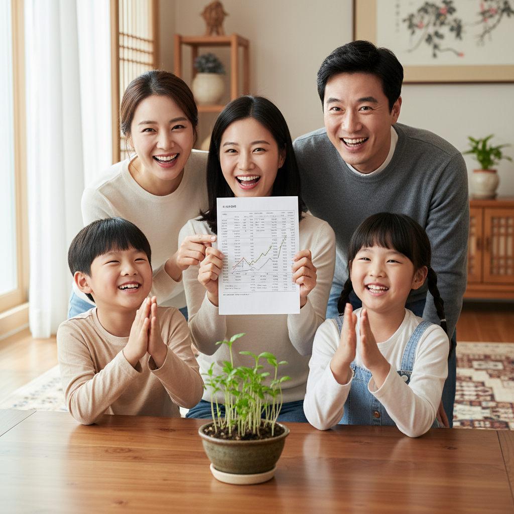 안정적인 자산 증식으로 행복해하는 가족 안정적인 자산 증식으로 행복해하는 가족