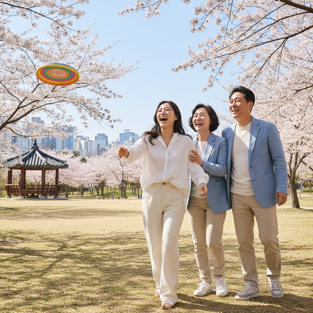 건강하게 뛰어노는 아이와 행복한 가족