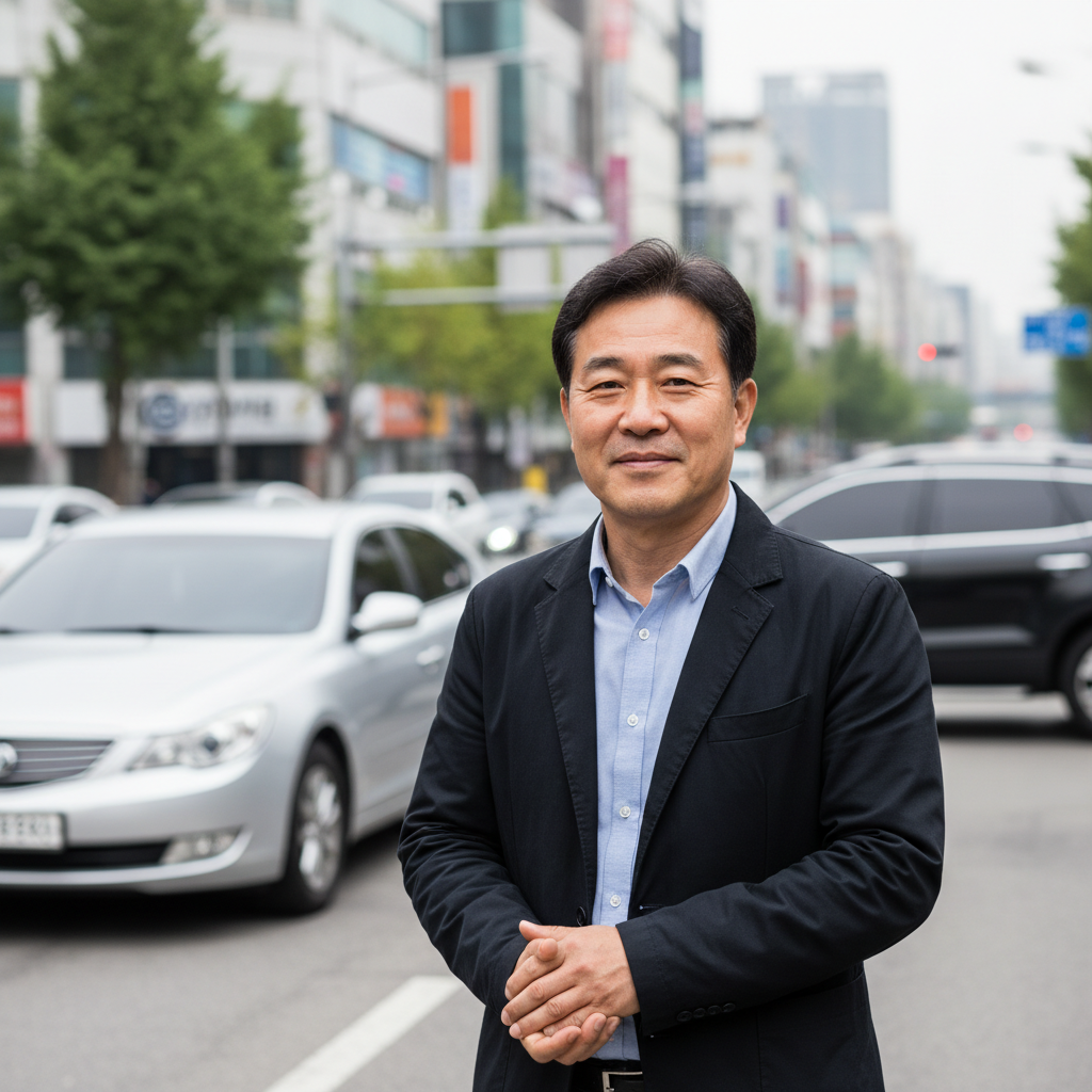 운전자보험 덕분에 안심하는 듯한 한국인 운전자 운전자보험 덕분에 안심하는 듯한 한국인 운전자