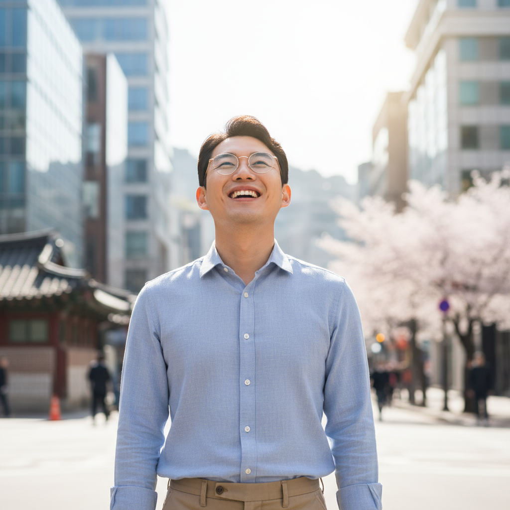 라섹 수술 후 선명한 시야를 즐기는 행복한 사람 라섹 수술 후 선명한 시야를 즐기는 행복한 사람
