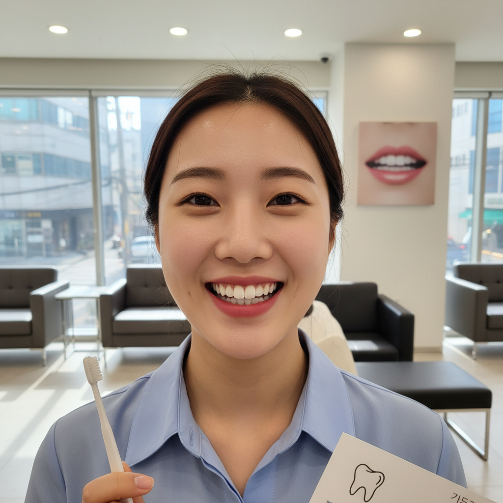 스케일링 의료보험으로 건강한 치아를 갖게 된 행복한 사람의 미소