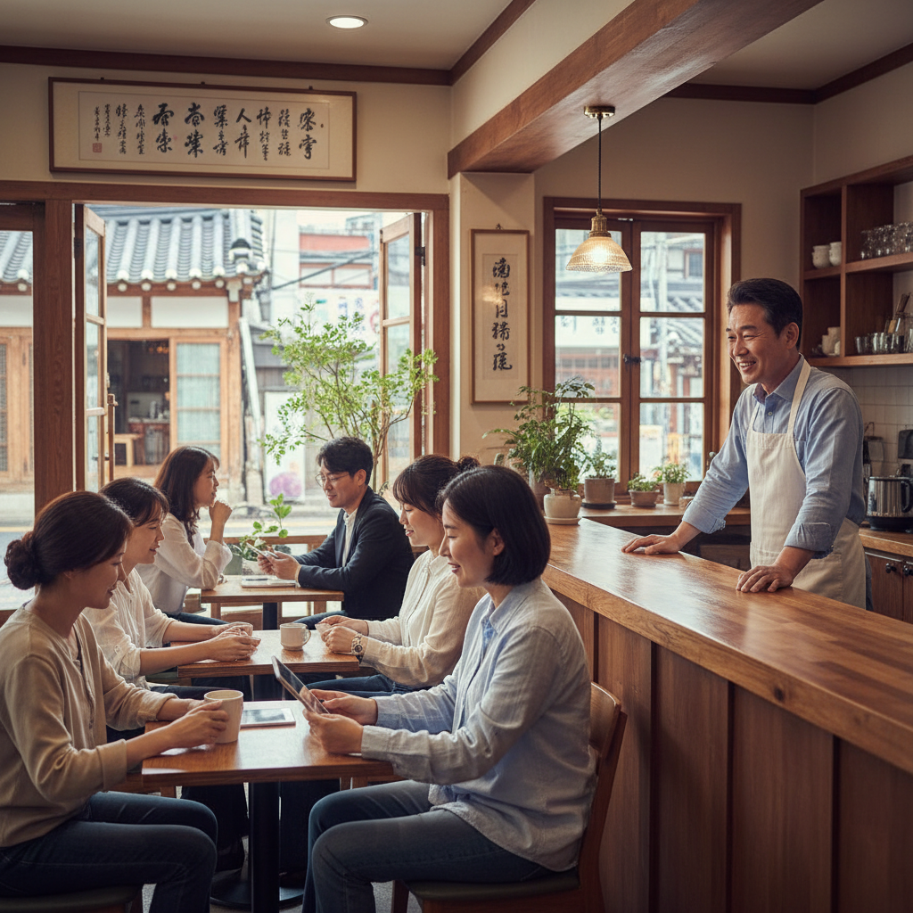 안심하고 시설을 이용하는 사람들과 만족해하는 사업주의 모습 안심하고 시설을 이용하는 사람들과 만족해하는 사업주의 모습