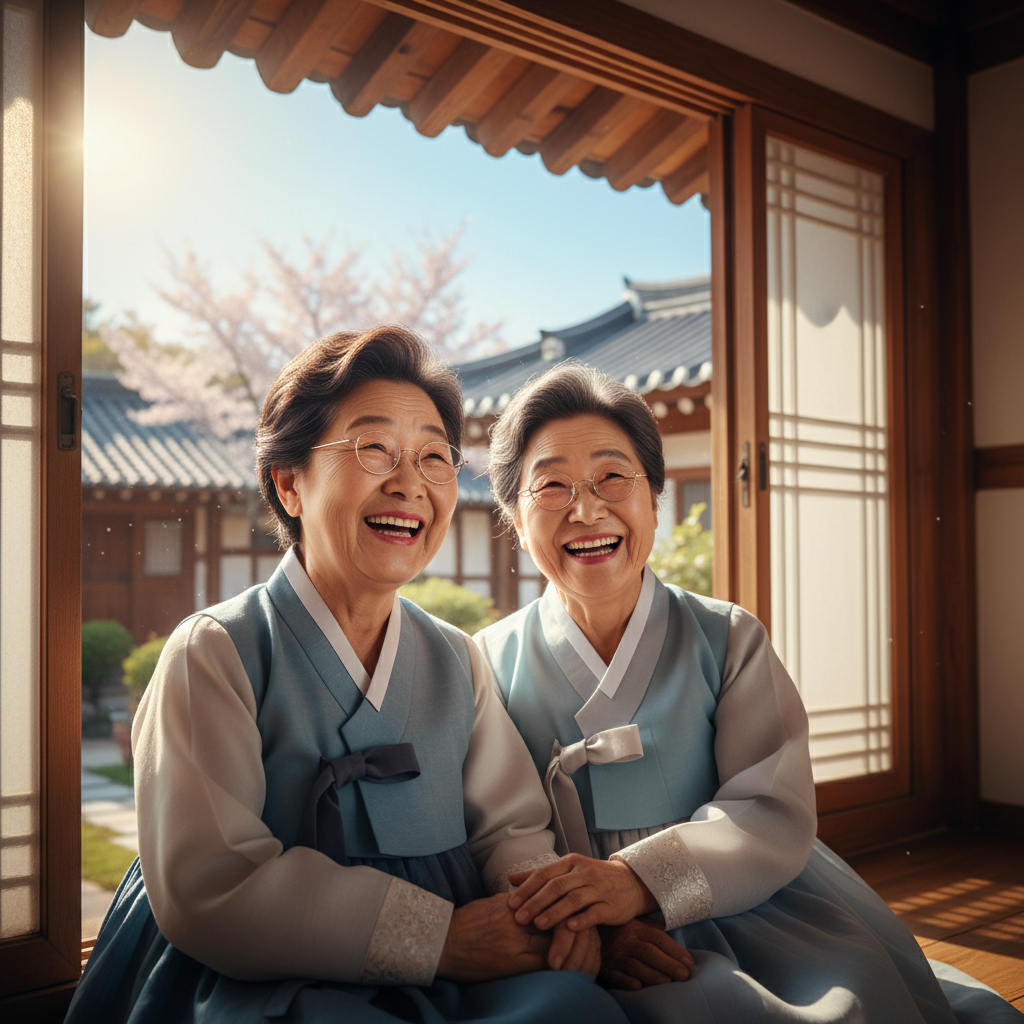 백내장 수술 후 환하게 웃으며 세상을 보는 노부부