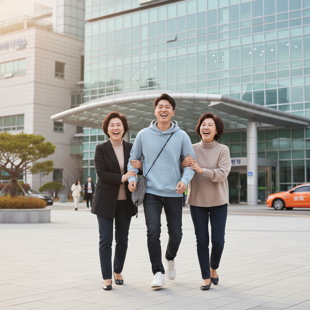 맹장수술비용 걱정 덜고 퇴원하는 행복한 가족