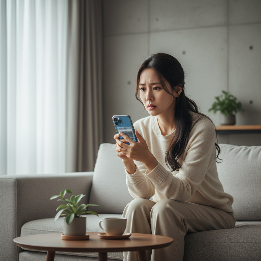 30대 여성이 암보험 고민하는 모습