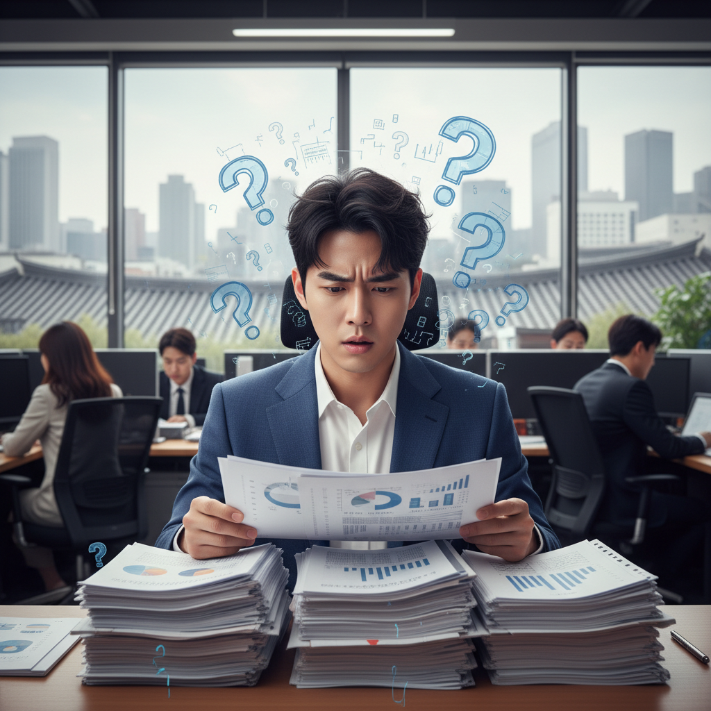 4세대실손의료보험 서류를 보며 고민하는 사람