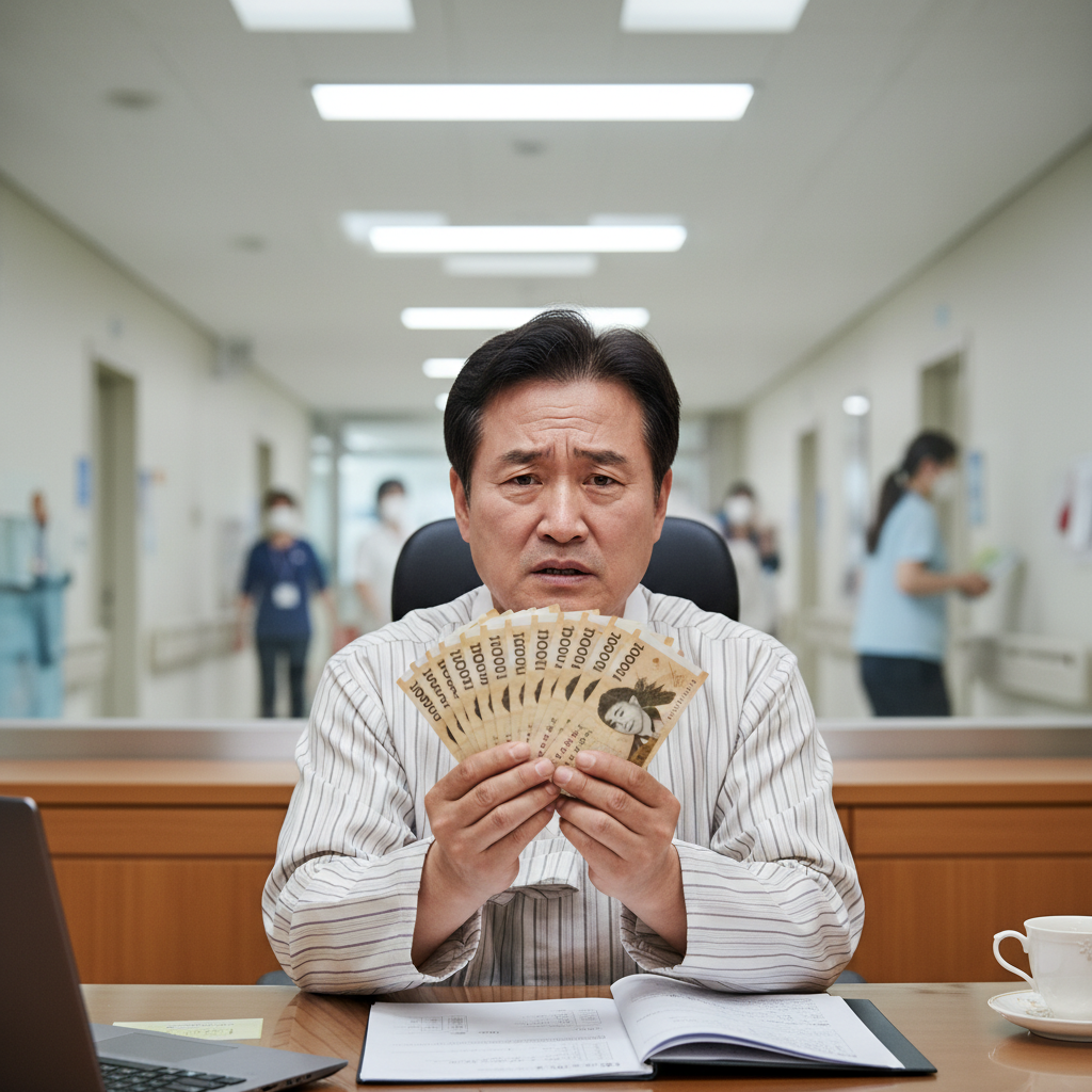 병원비 고지서를 보며 걱정하는 중년 남성
