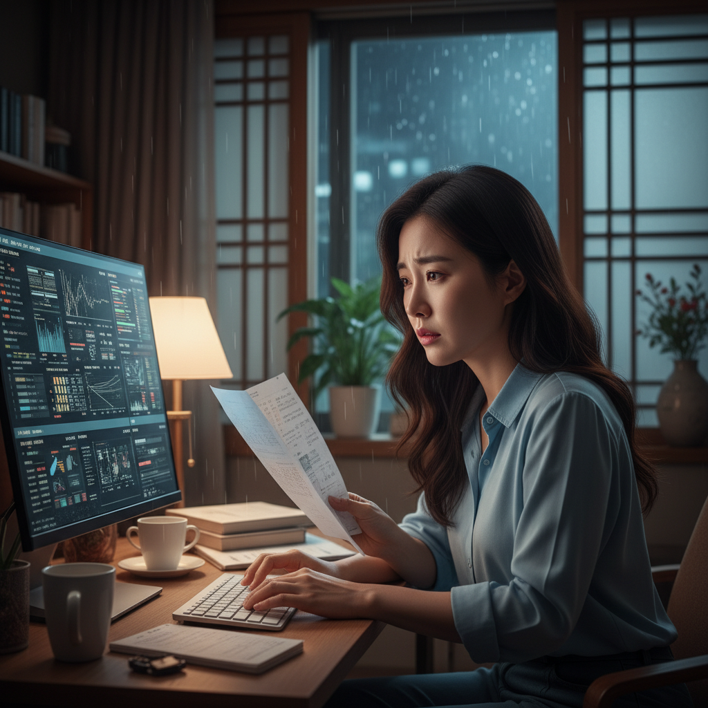 유사암 진단 서류를 들고 걱정하는 여성 유사암 진단 서류를 들고 걱정하는 여성