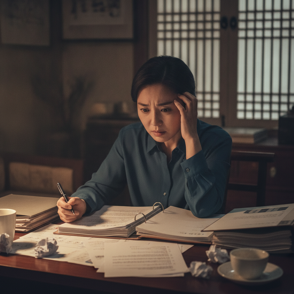 암보험 서류를 보고 고민하는 여성 암보험 서류를 보고 고민하는 여성
