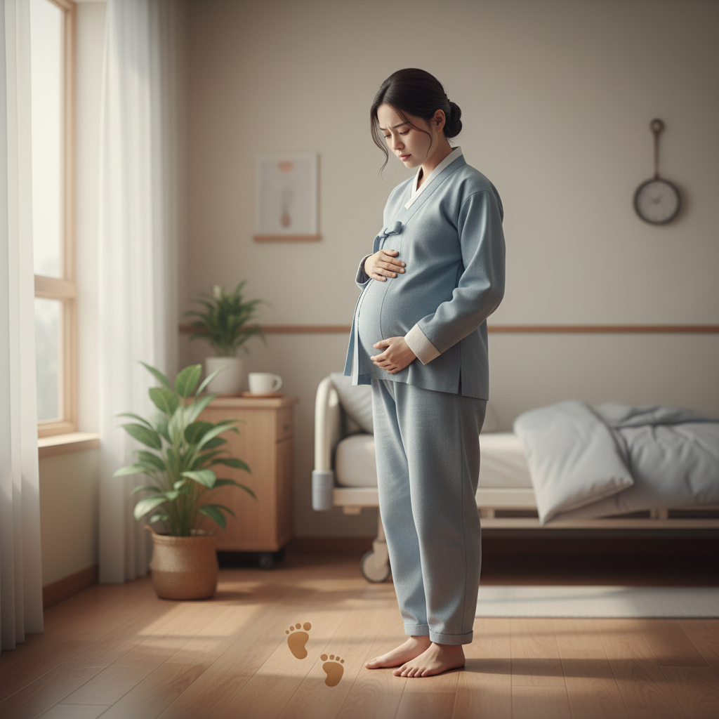 쌍둥이보험 준비하며 걱정하는 임산부의 모습 쌍둥이보험 준비하며 걱정하는 임산부의 모습