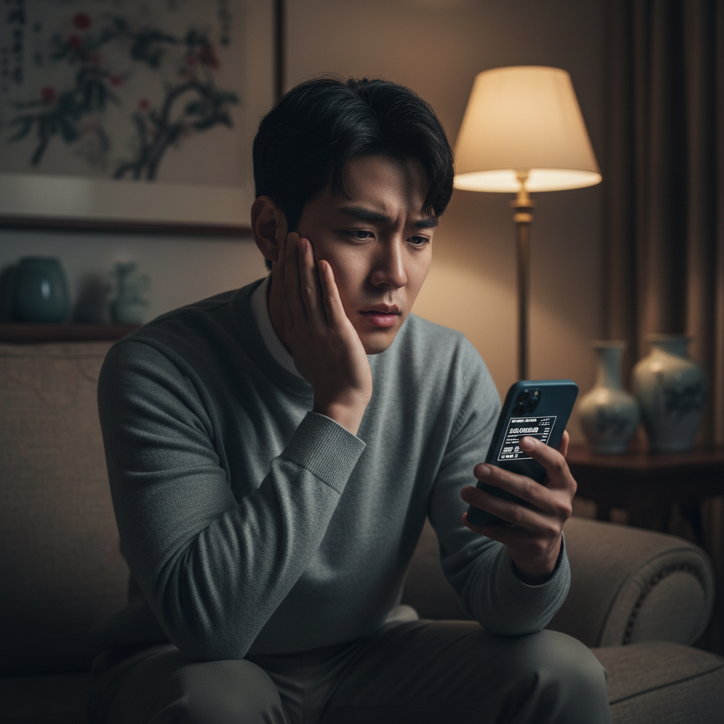 치과 치료비 청구서를 보며 걱정하는 사람의 모습