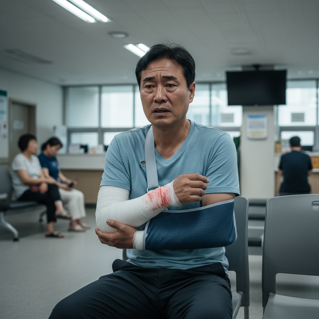 자전거 사고 후 병원비 걱정하는 젊은 남성 모습 자전거 사고 후 병원비 걱정하는 젊은 남성 모습