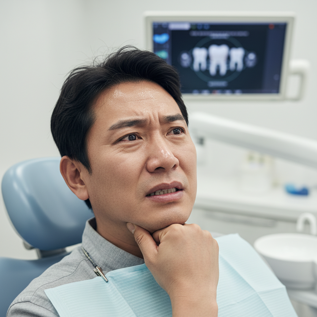 치통으로 고통스러워하며 치과 치료비 걱정하는 남자