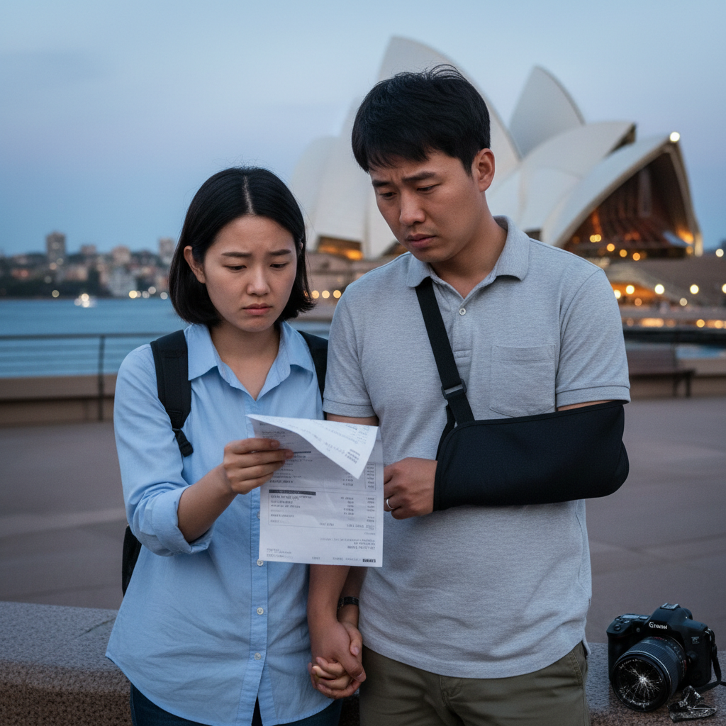 시드니여행 중 병원비와 파손된 카메라로 걱정하는 한국인 부부