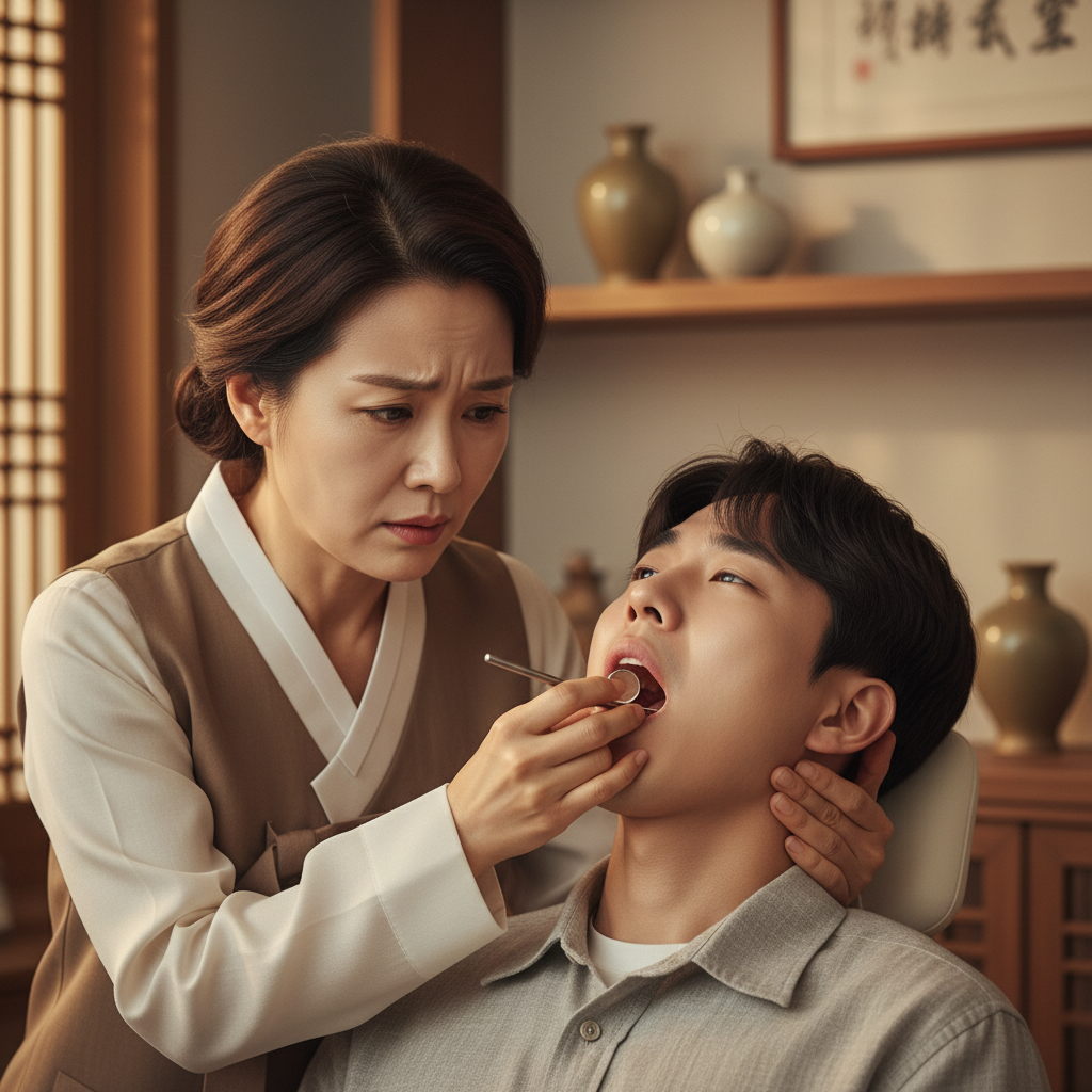 충치로 걱정하는 아이와 엄마의 모습 충치로 걱정하는 아이와 엄마의 모습
