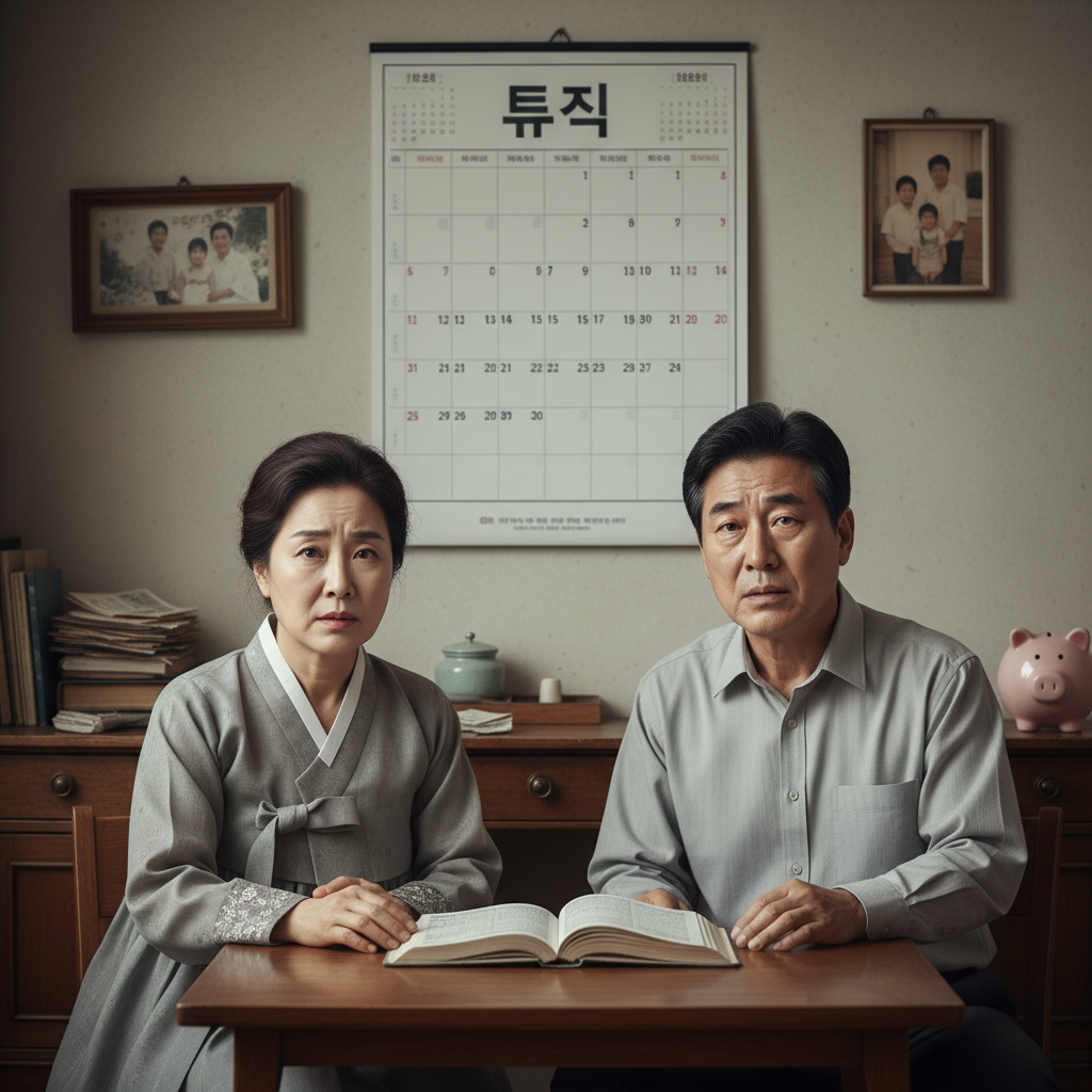 노후 준비에 대해 고민하는 중년 부부의 모습