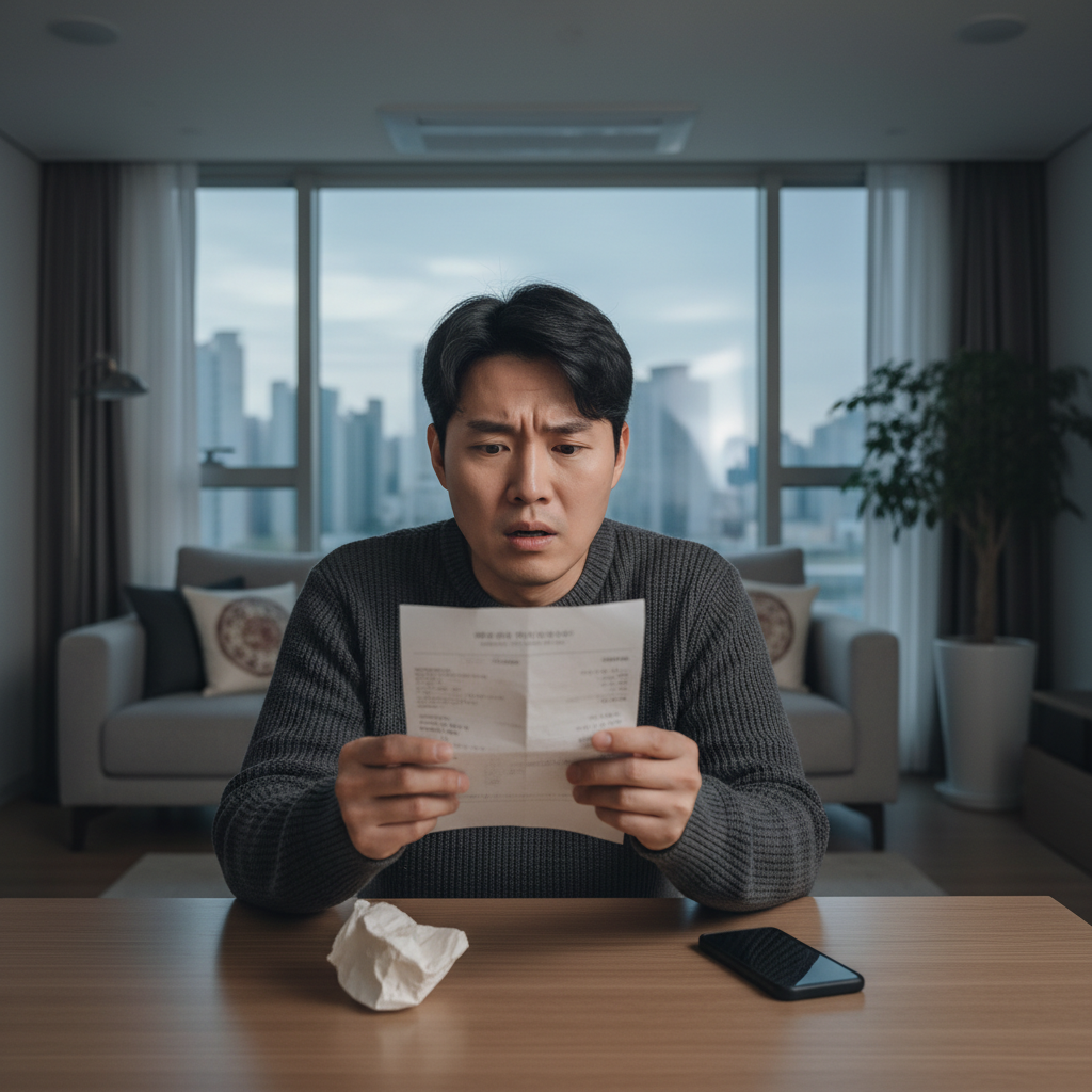 자동차책임보험료 고지서를 보며 고민하는 사람
