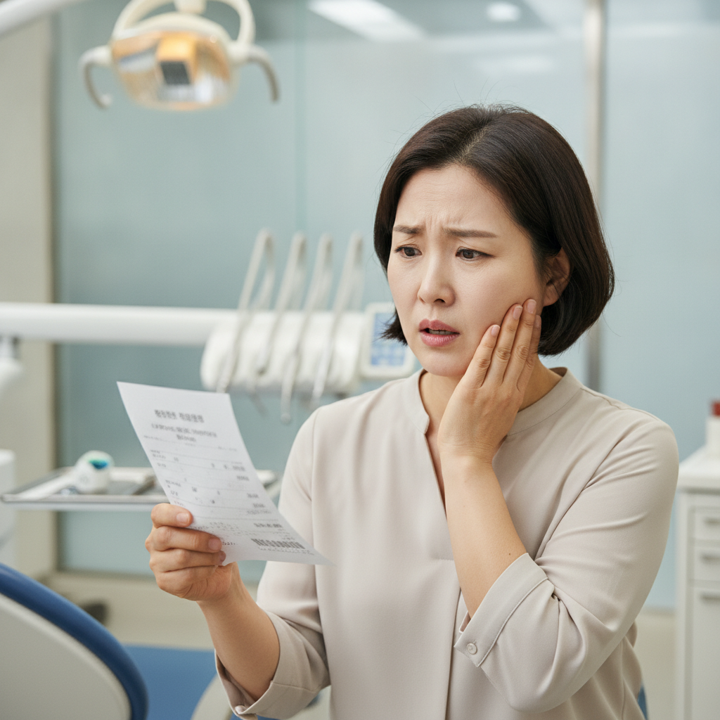 비싼 치과 치료비 고지서를 보고 걱정하는 비갱신치아보험 관심 독자 비싼 치과 치료비 고지서를 보고 걱정하는 비갱신치아보험 관심 독자