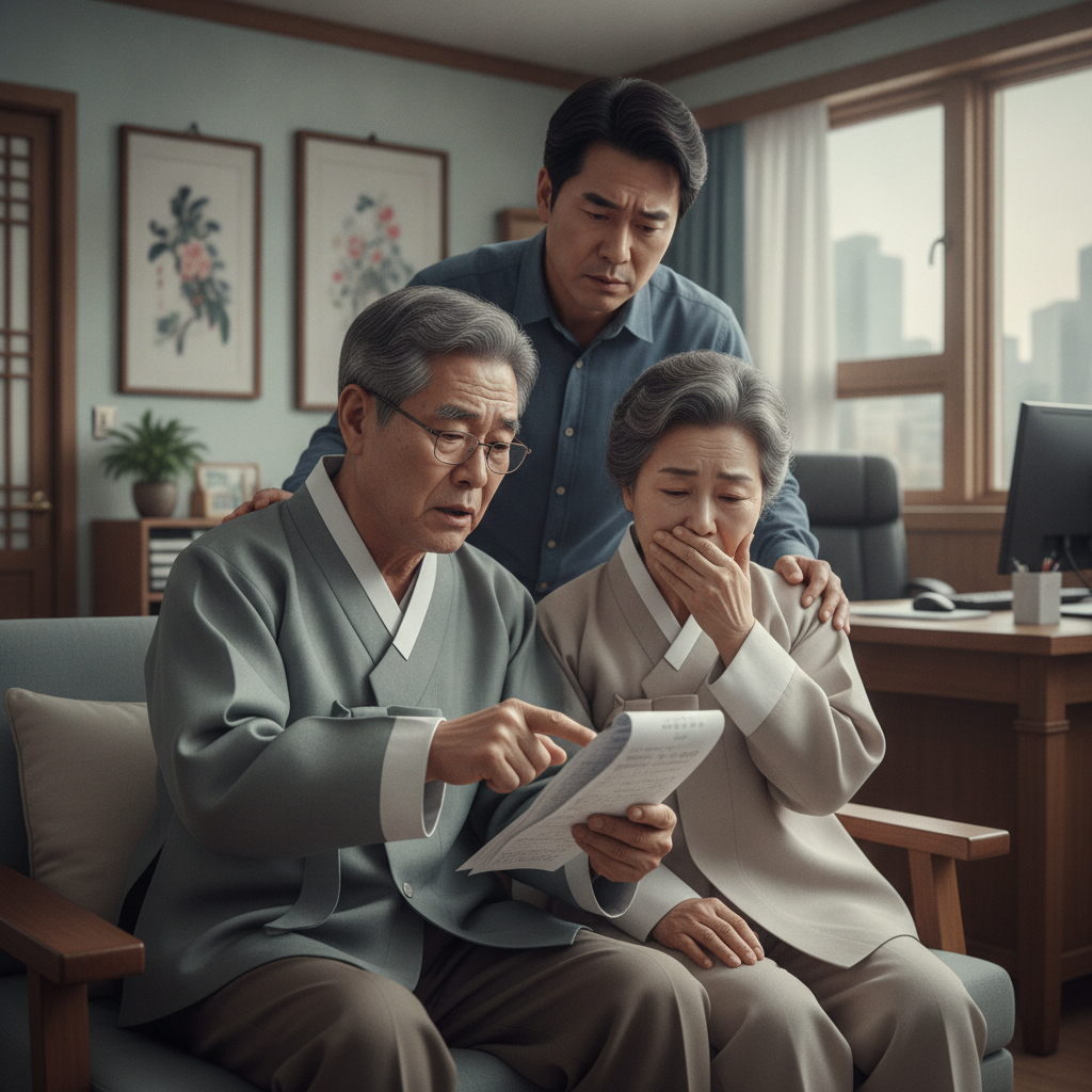 치매 간병비 부담에 걱정하는 부모님과 자녀