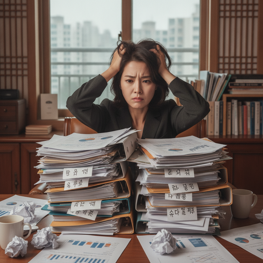 30대여자보험 서류를 보고 고민하는 여성