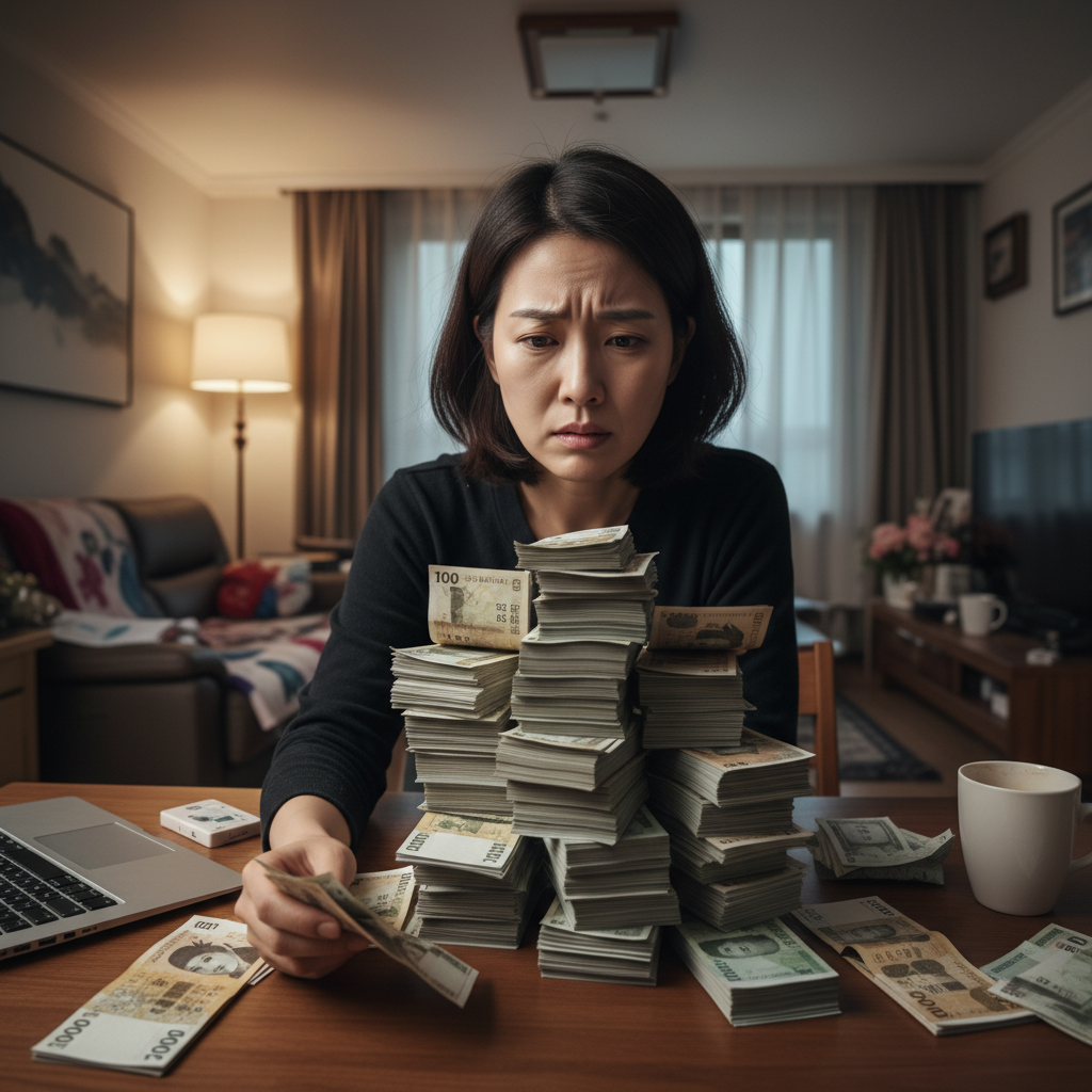 의료비 고지서를 보며 걱정하는 사람의 모습 의료비 고지서를 보며 걱정하는 사람의 모습