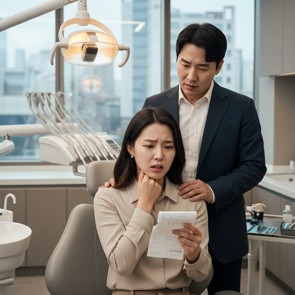 치과 치료비에 걱정하는 표정의 한국인