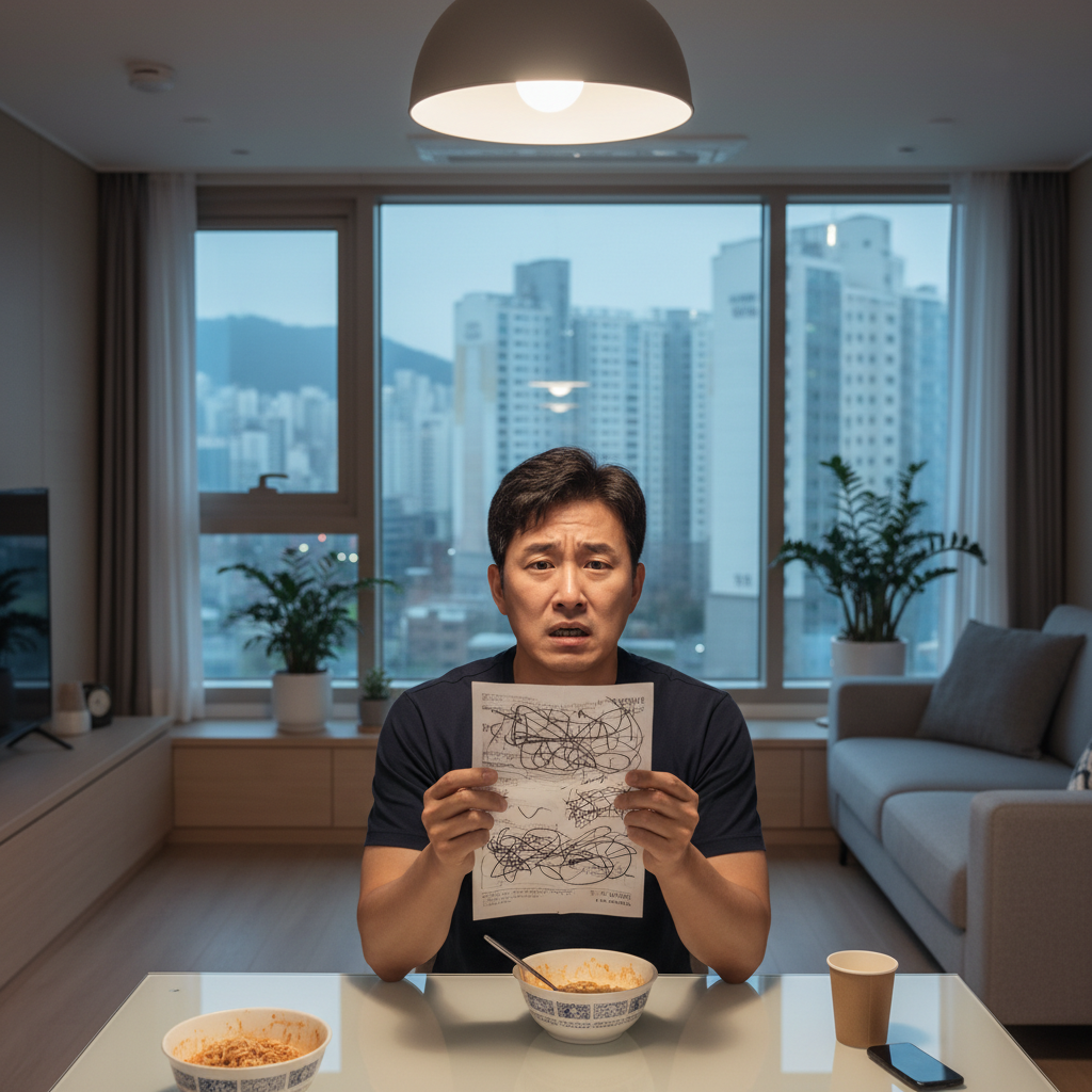 높은 자동차 보험료 고지서를 보며 고민하는 사람