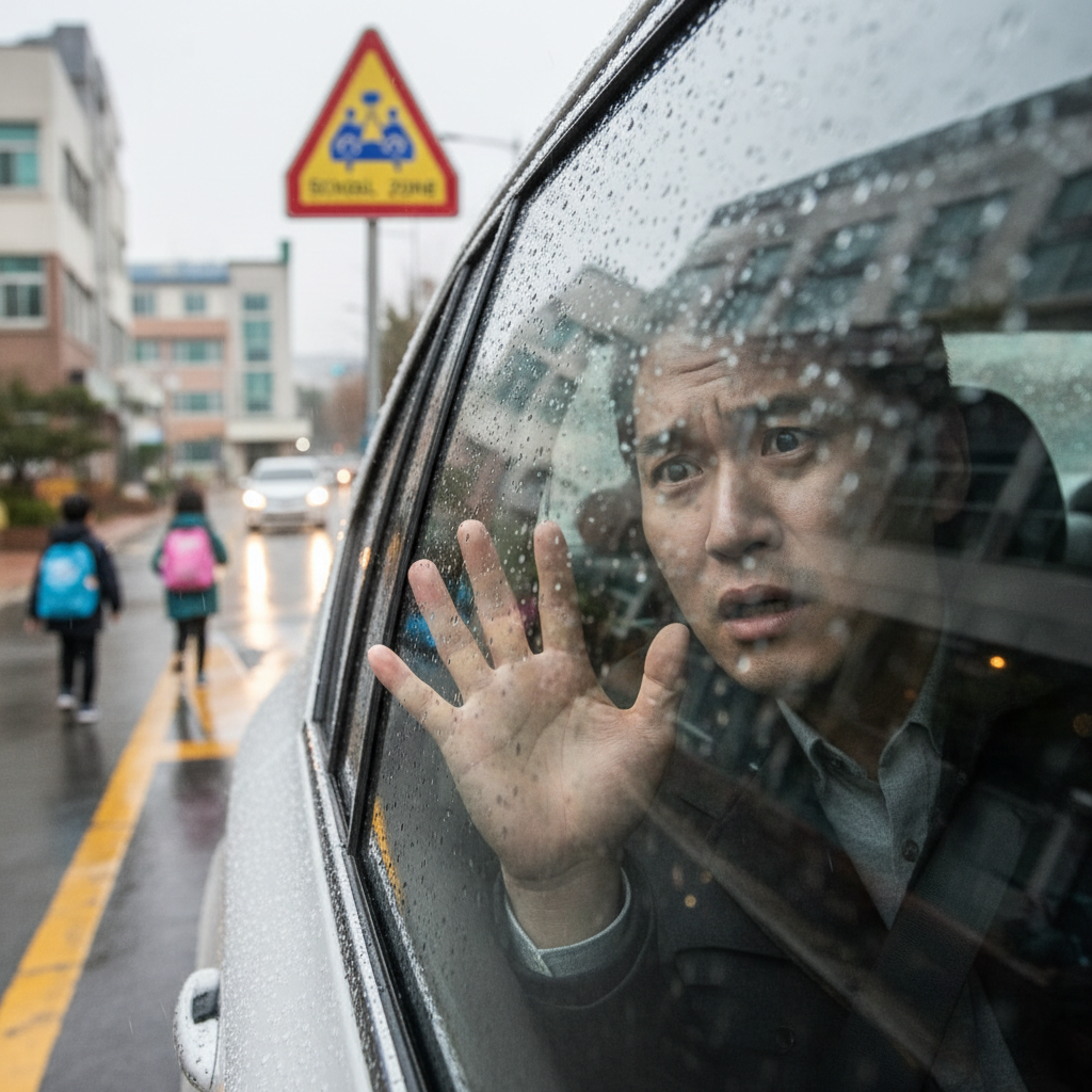 운전자보험스쿨존 앞에서 걱정하는 운전자