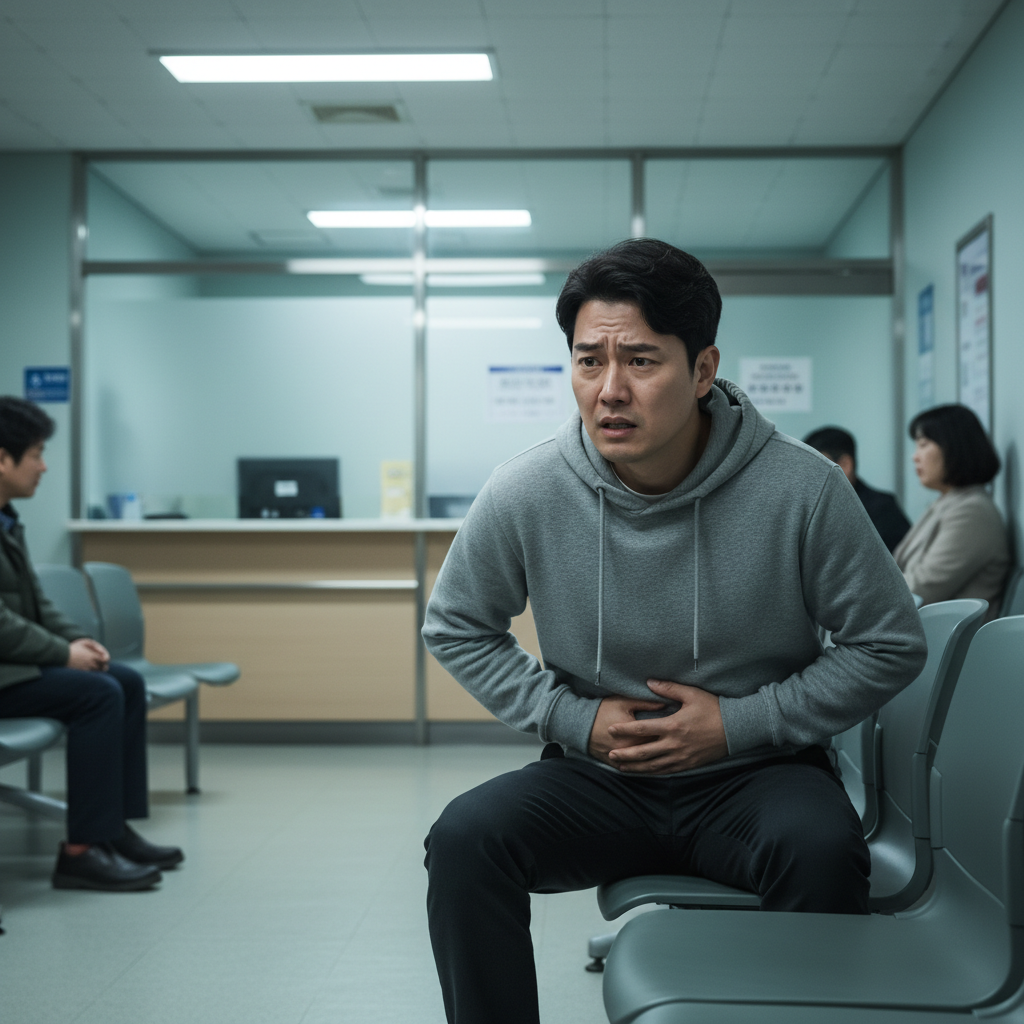 담낭 통증으로 고통스러워하는 사람의 모습 담낭 통증으로 고통스러워하는 사람의 모습